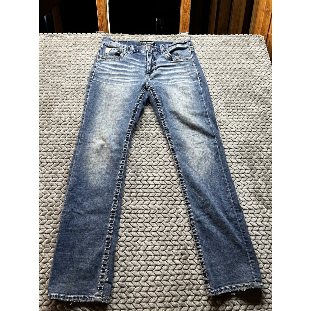 Salvage Supply Co Mayhem Straight Jeans Mens 34x34 Buckle Y2K Distressed